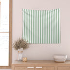 Fern Green and White Narrow Vertical Vintage Provincial French Chateau Ticking Stripe Wall Tapestry Gallery Image 2