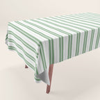 Fern Green and White Narrow Vertical Vintage Provincial French Chateau Ticking Stripe Tablecloth Gallery Image 1