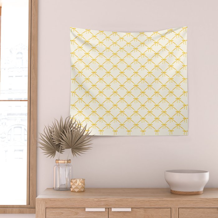 Bows & Ribbons Pattern IX Yellow Wall Tapestry Gallery Image 2