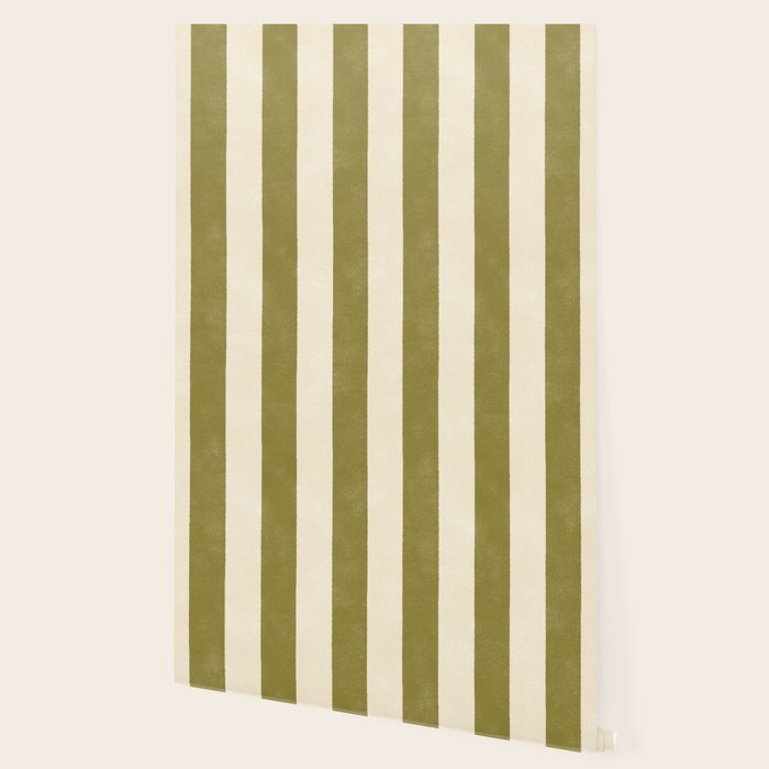 Cabana Stripe - moss green and cream Wallpaper Gallery Image 2