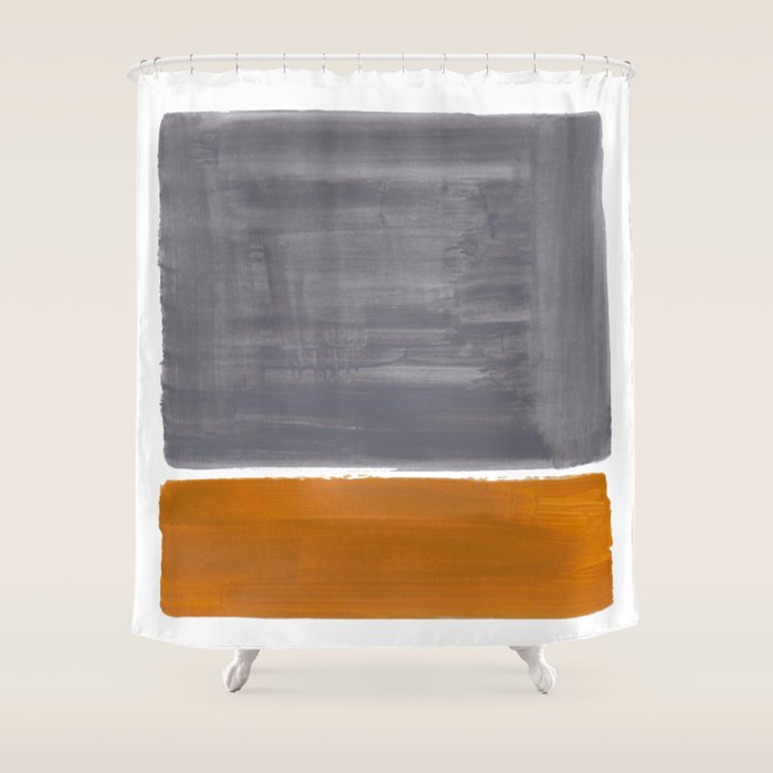 Minimalist Mid Century Modern Colorful Color Field Rothko Orange Grey Yellow Ochre Shower Curtain Gallery Image 1