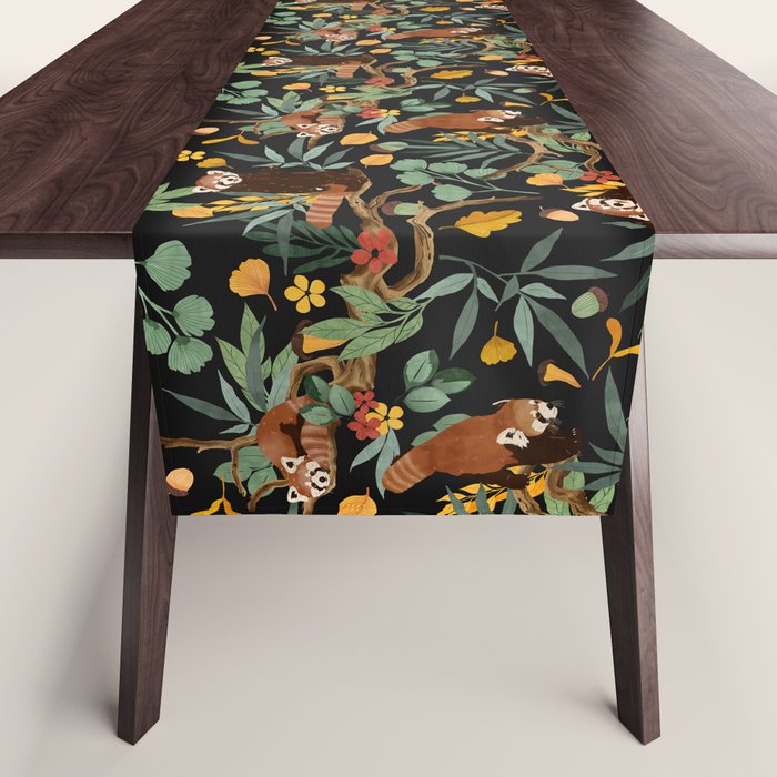 RED PANDAS IN DARK WILD NATURE Table Runner Gallery Image 1