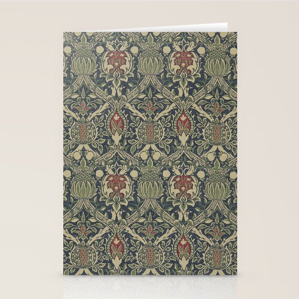 William Morris Granada Blue Indigo Red Vintage Pattern Stationery Card Gallery Image 2