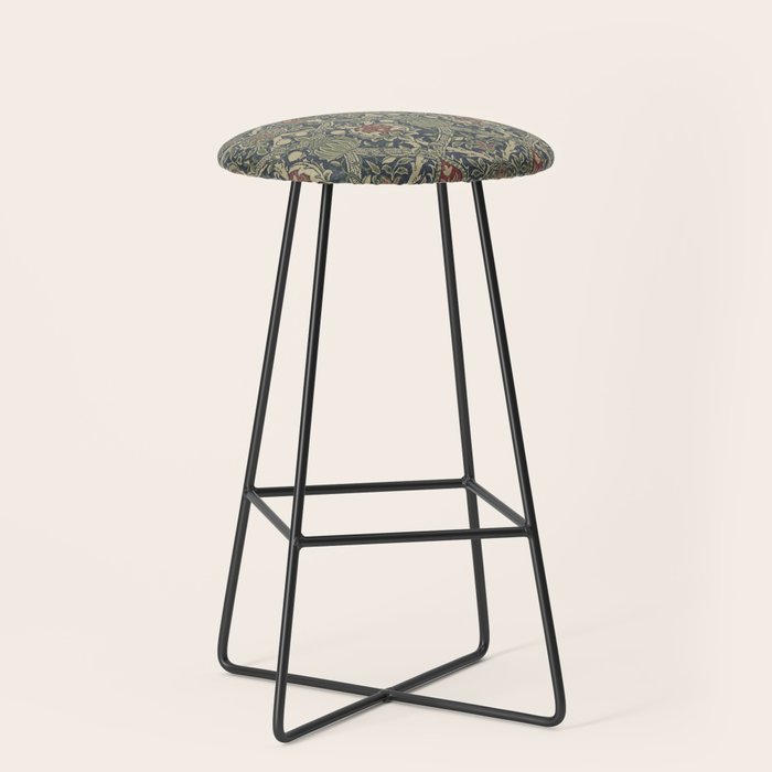William Morris Granada Blue Indigo Red Vintage Pattern Stool Gallery Image 1