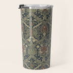 William Morris Granada Blue Indigo Red Vintage Pattern Travel Mug Gallery Image 3