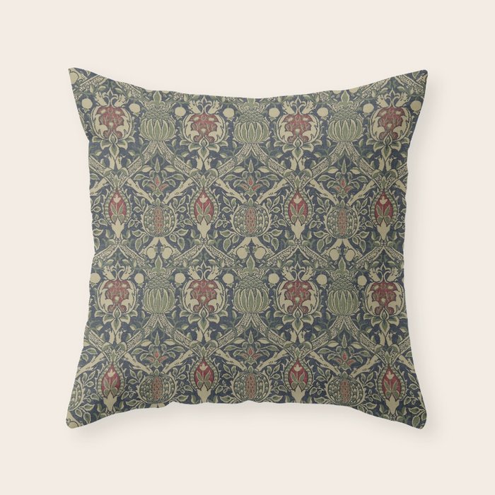 William Morris Granada Blue Indigo Red Vintage Pattern Throw Pillow Gallery Image 1
