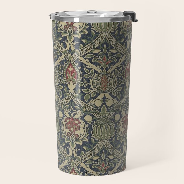 William Morris Granada Blue Indigo Red Vintage Pattern Travel Mug Gallery Image 2