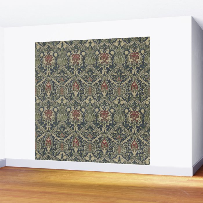 William Morris Granada Blue Indigo Red Vintage Pattern Wall Mural Gallery Image 2