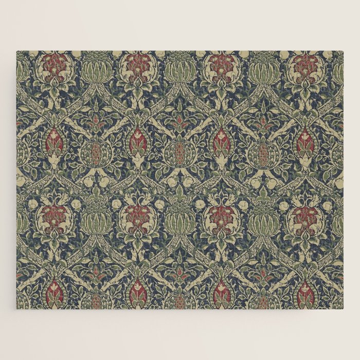William Morris Granada Blue Indigo Red Vintage Pattern Jigsaw Puzzle Gallery Image 1