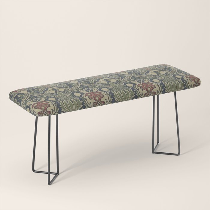 William Morris Granada Blue Indigo Red Vintage Pattern Bench Gallery Image 1