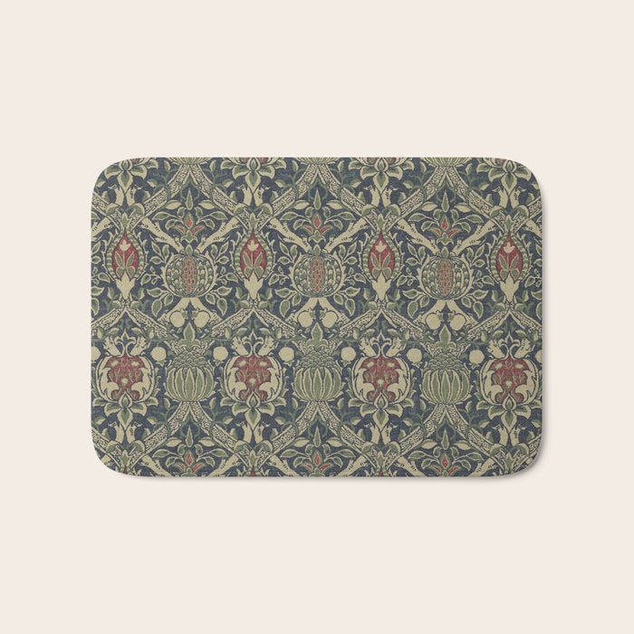 William Morris Granada Blue Indigo Red Vintage Pattern Bath Mat Gallery Image 1