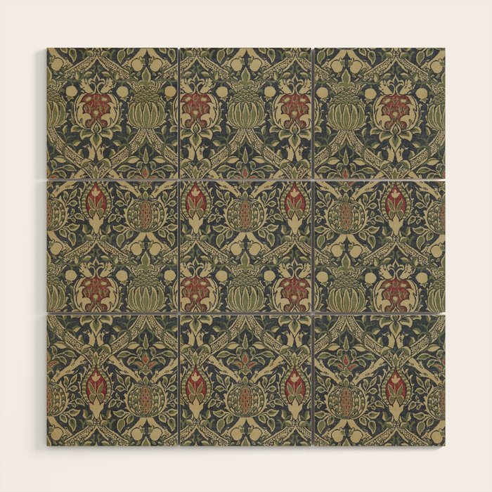 William Morris Granada Blue Indigo Red Vintage Pattern Wood Wall Art Gallery Image 1