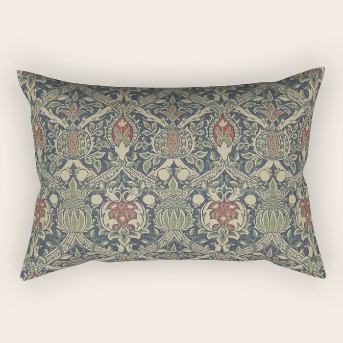 William Morris Granada Blue Indigo Red Vintage Pattern Rectangular Pillow Gallery Image 1