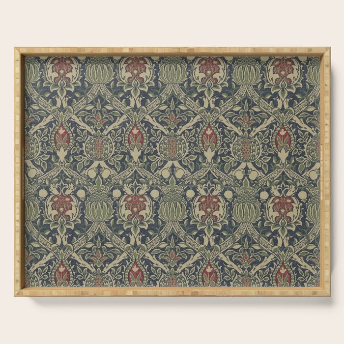 William Morris Granada Blue Indigo Red Vintage Pattern Serving Tray Gallery Image 1