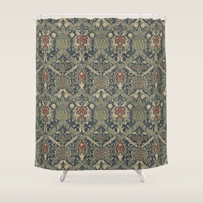William Morris Granada Blue Indigo Red Vintage Pattern Shower Curtain Gallery Image 1