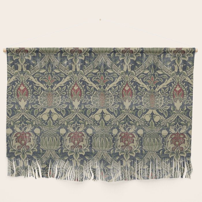 William Morris Granada Blue Indigo Red Vintage Pattern Wall Hanging Gallery Image 1
