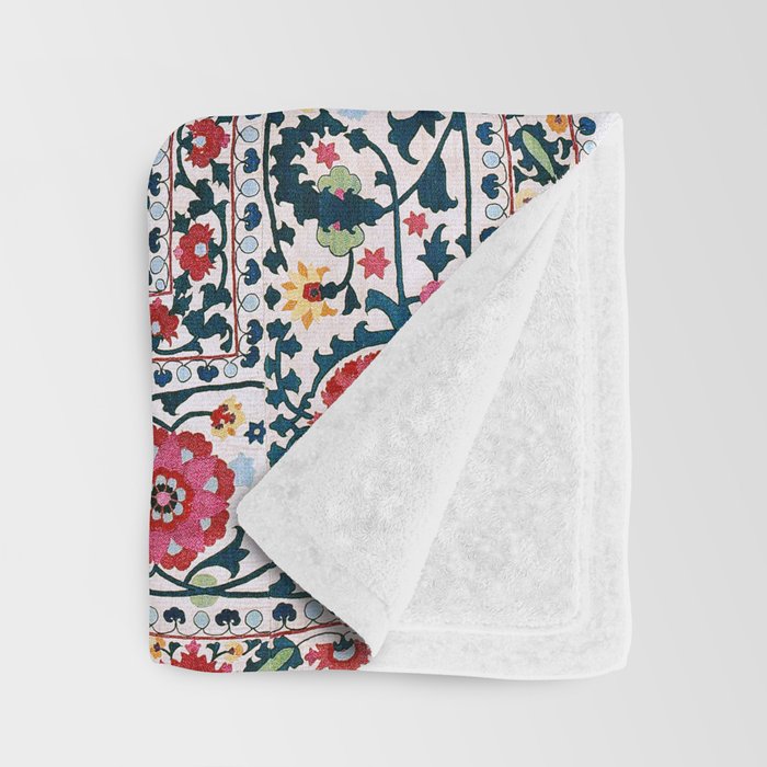Shakhrisyabz Suzani Uzbekistan Embroidery Print Throw Blanket Gallery Image 3
