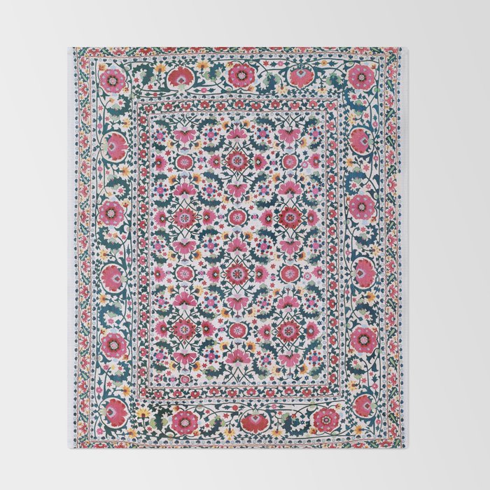 Shakhrisyabz Suzani Uzbekistan Embroidery Print Throw Blanket Gallery Image 2
