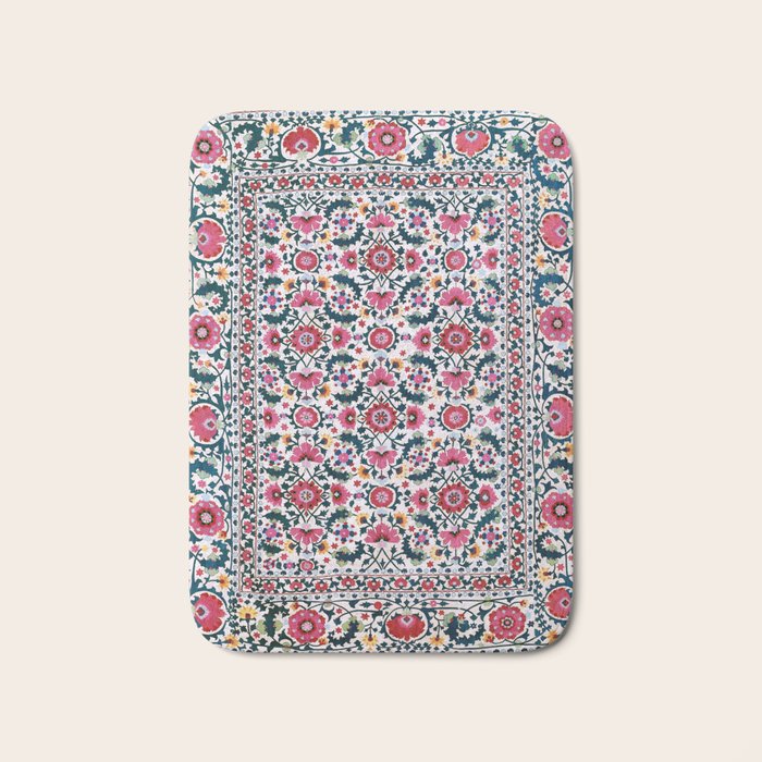 Shakhrisyabz Suzani Uzbekistan Embroidery Print Bath Mat Gallery Image 1