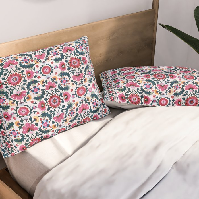Shakhrisyabz Suzani Uzbekistan Embroidery Print Pillow Sham Gallery Image 2
