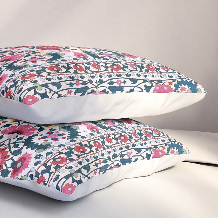 Shakhrisyabz Suzani Uzbekistan Embroidery Print Pillow Sham Gallery Image 3