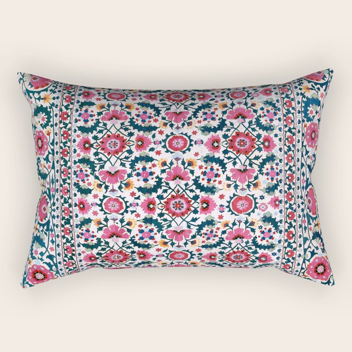 Shakhrisyabz Suzani Uzbekistan Embroidery Print Rectangular Pillow Gallery Image 1