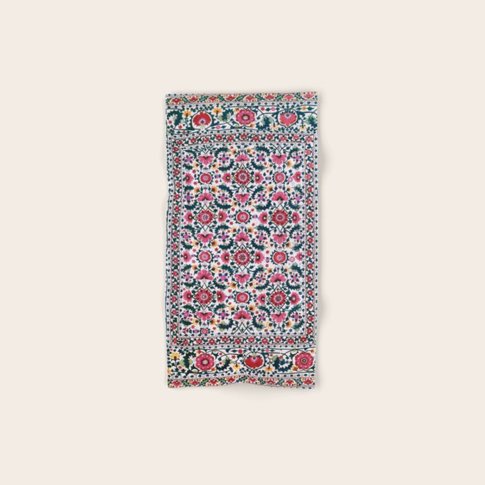 Shakhrisyabz Suzani Uzbekistan Embroidery Print Bath Towel Gallery Image 1