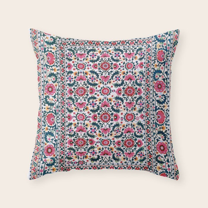 Shakhrisyabz Suzani Uzbekistan Embroidery Print Throw Pillow Gallery Image 6