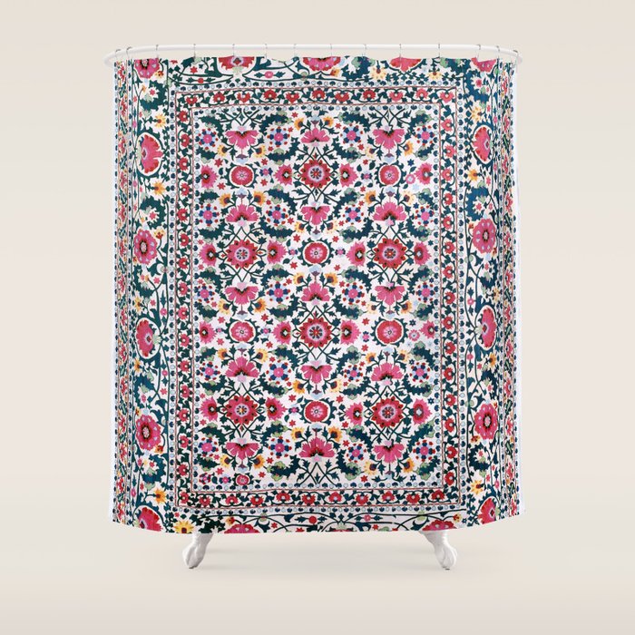Shakhrisyabz Suzani Uzbekistan Embroidery Print Shower Curtain Gallery Image 1