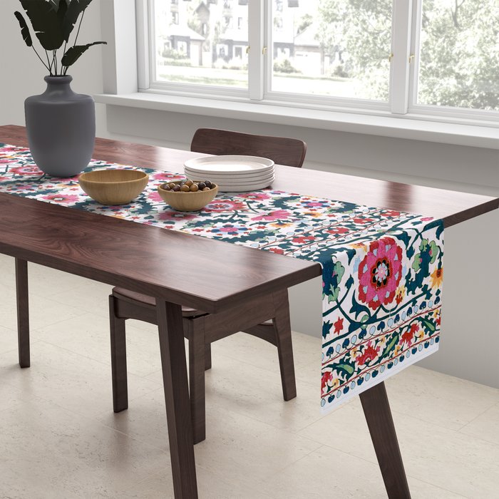 Shakhrisyabz Suzani Uzbekistan Embroidery Print Table Runner Gallery Image 2