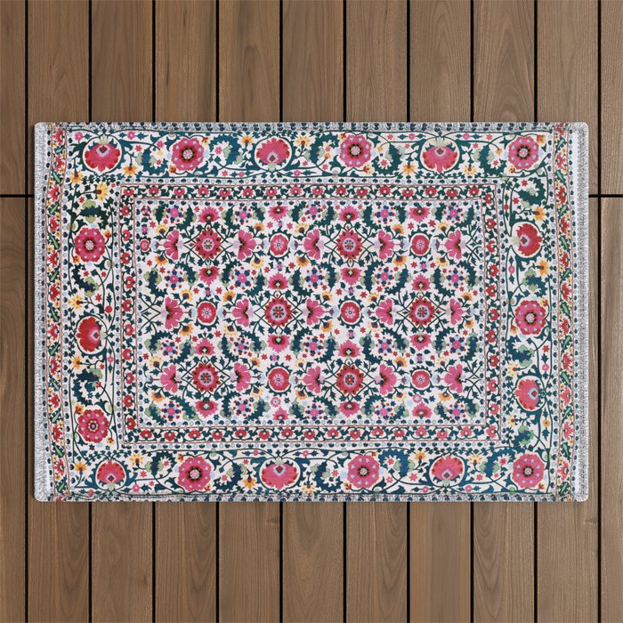 Shakhrisyabz Suzani Uzbekistan Embroidery Print Outdoor Rug Gallery Image 1