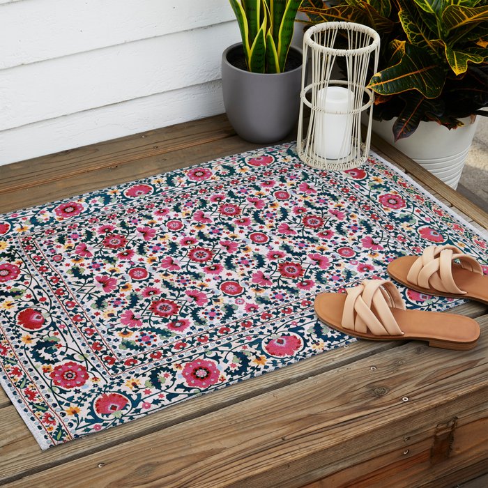 Shakhrisyabz Suzani Uzbekistan Embroidery Print Outdoor Rug Gallery Image 2