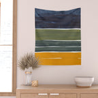 Late November Rothko Inspired Colorful Stripes Navy Blue Olive Green Yellow Wall Tapestry Gallery Image 2