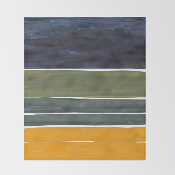 Late November Rothko Inspired Colorful Stripes Navy Blue Olive Green Yellow Throw Blanket Gallery Image 2