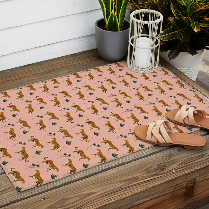 Big Cat pattern Softpink Outdoor Rug Gallery Image 2