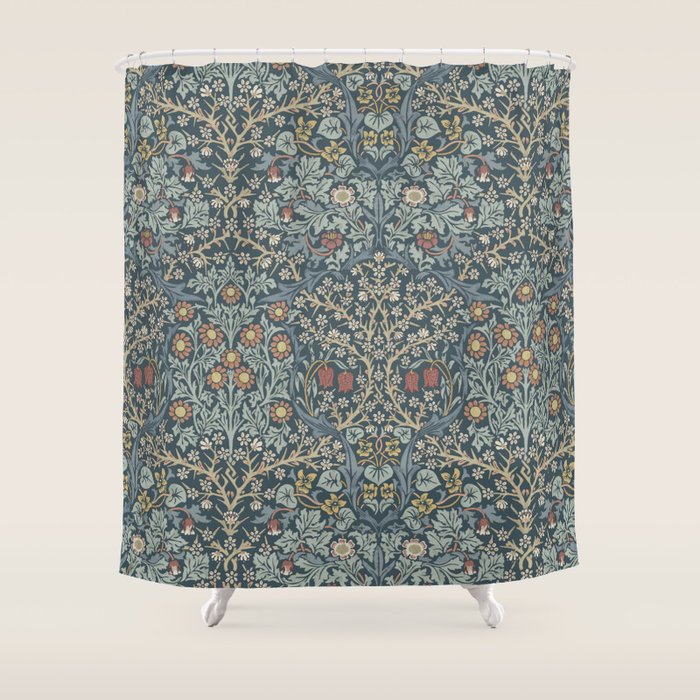 William Morris Vintage Blackthorn Indigo Shower Curtain Gallery Image 1
