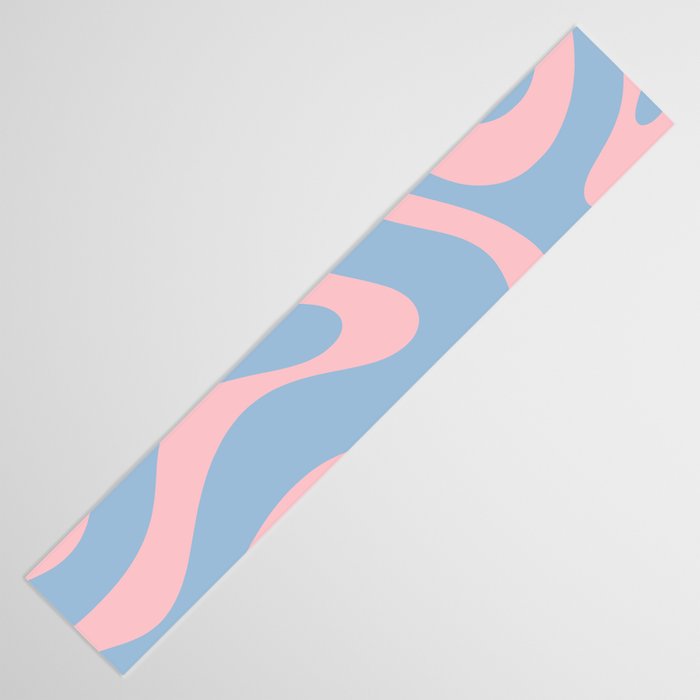 Light Blue and Pink Modern Retro Liquid Swirl Abstract Pattern Table Runner Gallery Image 3