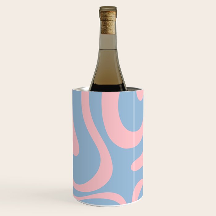 Light Blue and Pink Modern Retro Liquid Swirl Abstract Pattern Wine Chiller Gallery Image 3