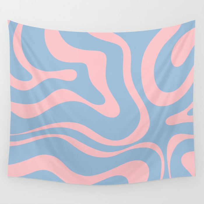 Light Blue and Pink Modern Retro Liquid Swirl Abstract Pattern Wall Tapestry Gallery Image 4