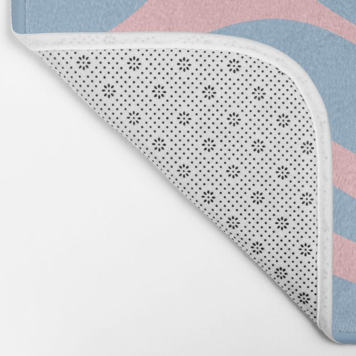 Light Blue and Pink Modern Retro Liquid Swirl Abstract Pattern Bath Mat Gallery Image 2
