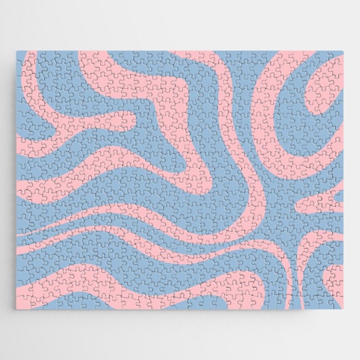 Light Blue and Pink Modern Retro Liquid Swirl Abstract Pattern Jigsaw Puzzle Gallery Image 1