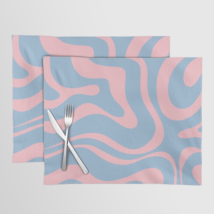 Light Blue and Pink Modern Retro Liquid Swirl Abstract Pattern Placemat Gallery Image 1