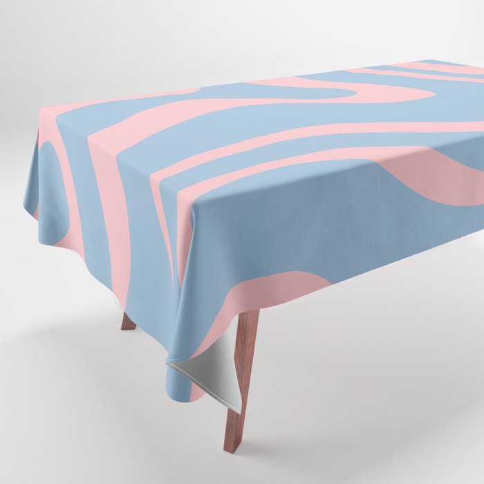 Light Blue and Pink Modern Retro Liquid Swirl Abstract Pattern Tablecloth Gallery Image 1