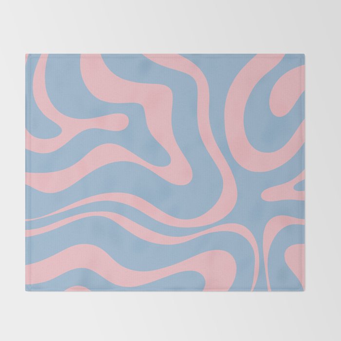 Light Blue and Pink Modern Retro Liquid Swirl Abstract Pattern Throw Blanket Gallery Image 2