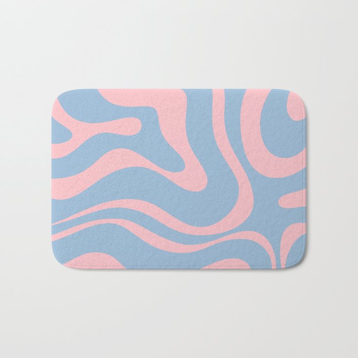 Light Blue and Pink Modern Retro Liquid Swirl Abstract Pattern Bath Mat Gallery Image 1