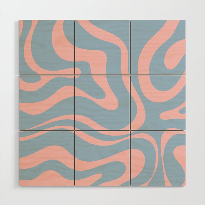 Light Blue and Pink Modern Retro Liquid Swirl Abstract Pattern Wood Wall Art Gallery Image 1