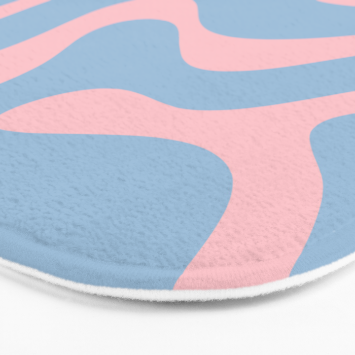 Light Blue and Pink Modern Retro Liquid Swirl Abstract Pattern Bath Mat Gallery Image 3