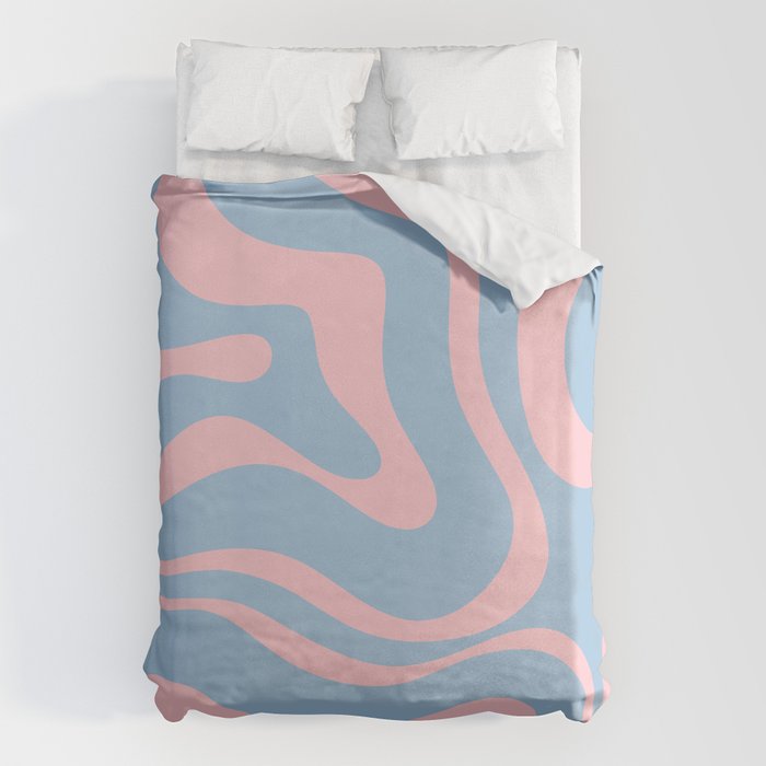 Light Blue and Pink Modern Retro Liquid Swirl Abstract Pattern Duvet Cover Gallery Image 1