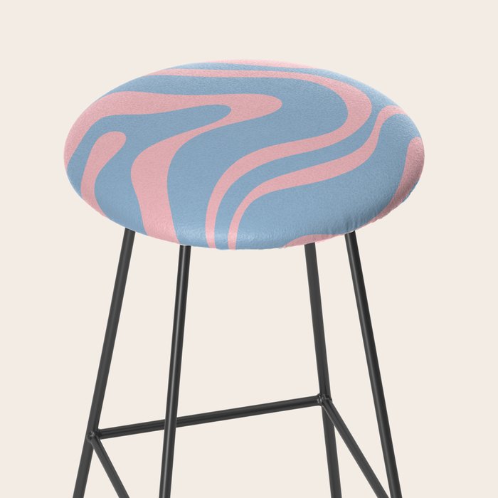 Light Blue and Pink Modern Retro Liquid Swirl Abstract Pattern Stool Gallery Image 2