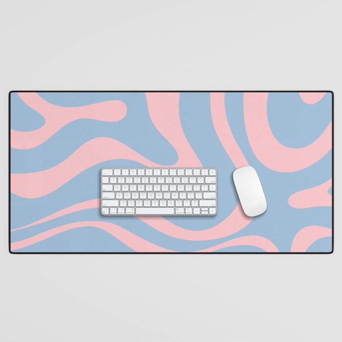 Light Blue and Pink Modern Retro Liquid Swirl Abstract Pattern Desk Mat Gallery Image 1